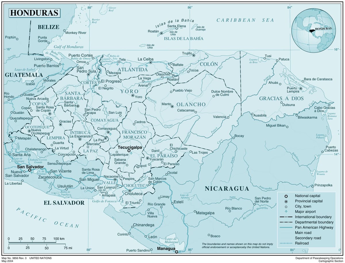 ਨਕਸ਼ਾ ਦੇ ਸਰੀਰਕ, ਨਕਸ਼ਾ ਦੇ Honduras
