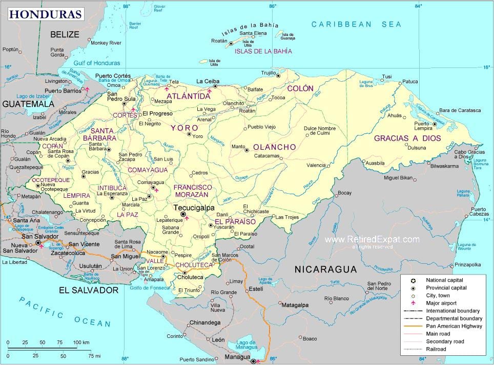 ਨਕਸ਼ਾ ਦੇ ਸਿਆਸੀ ਨਕਸ਼ੇ ਦੇ Honduras