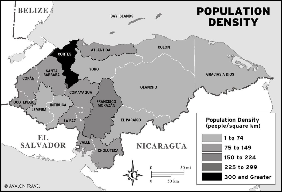 ਨਕਸ਼ਾ ਦੇ Honduras ਆਬਾਦੀ