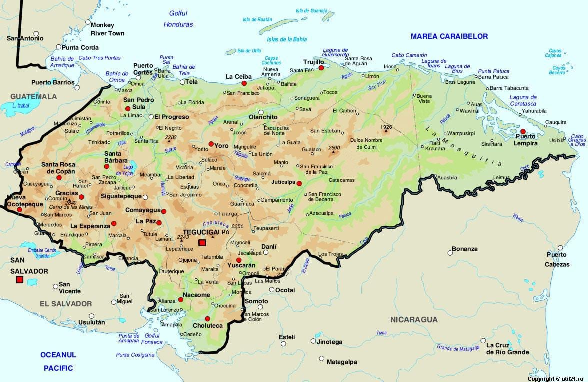 ਨਕਸ਼ਾ ਦੇ Honduras ਅਤੇ ਆਲੇ-ਦੁਆਲੇ ਦੇ ਦੇਸ਼