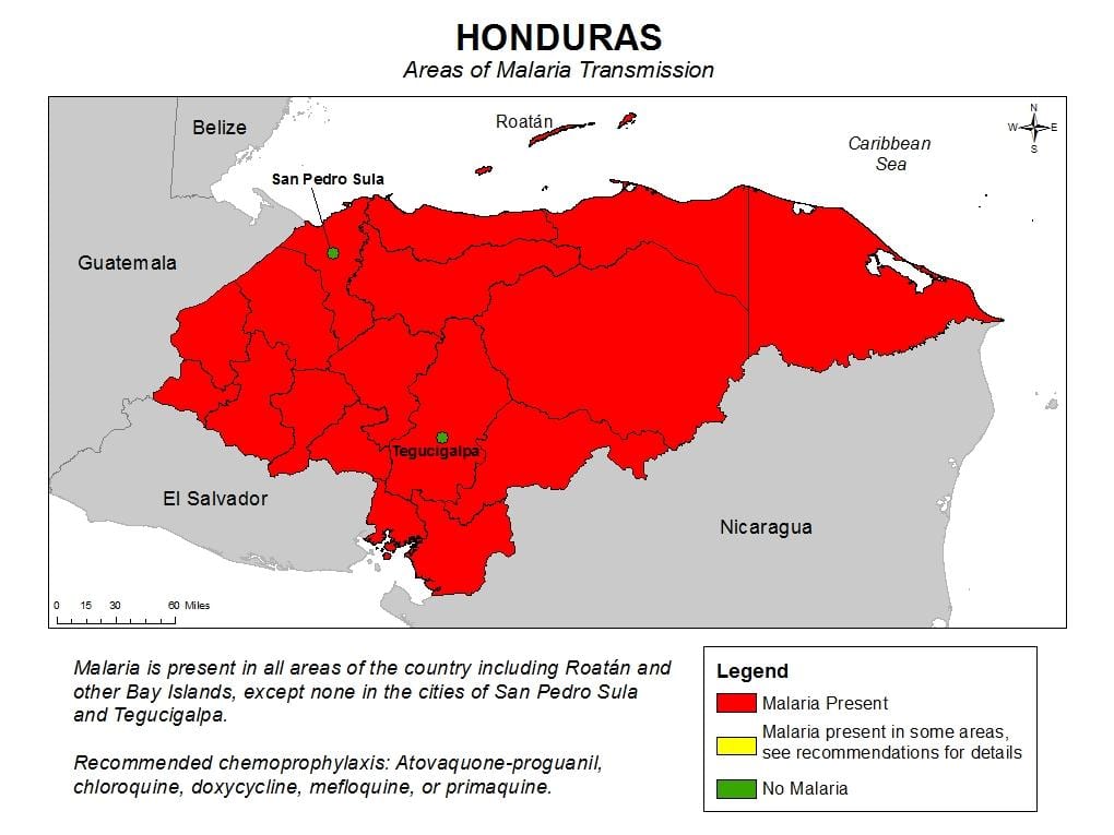 ਨਕਸ਼ਾ ਦੇ Honduras ਮਲੇਰੀਆ
