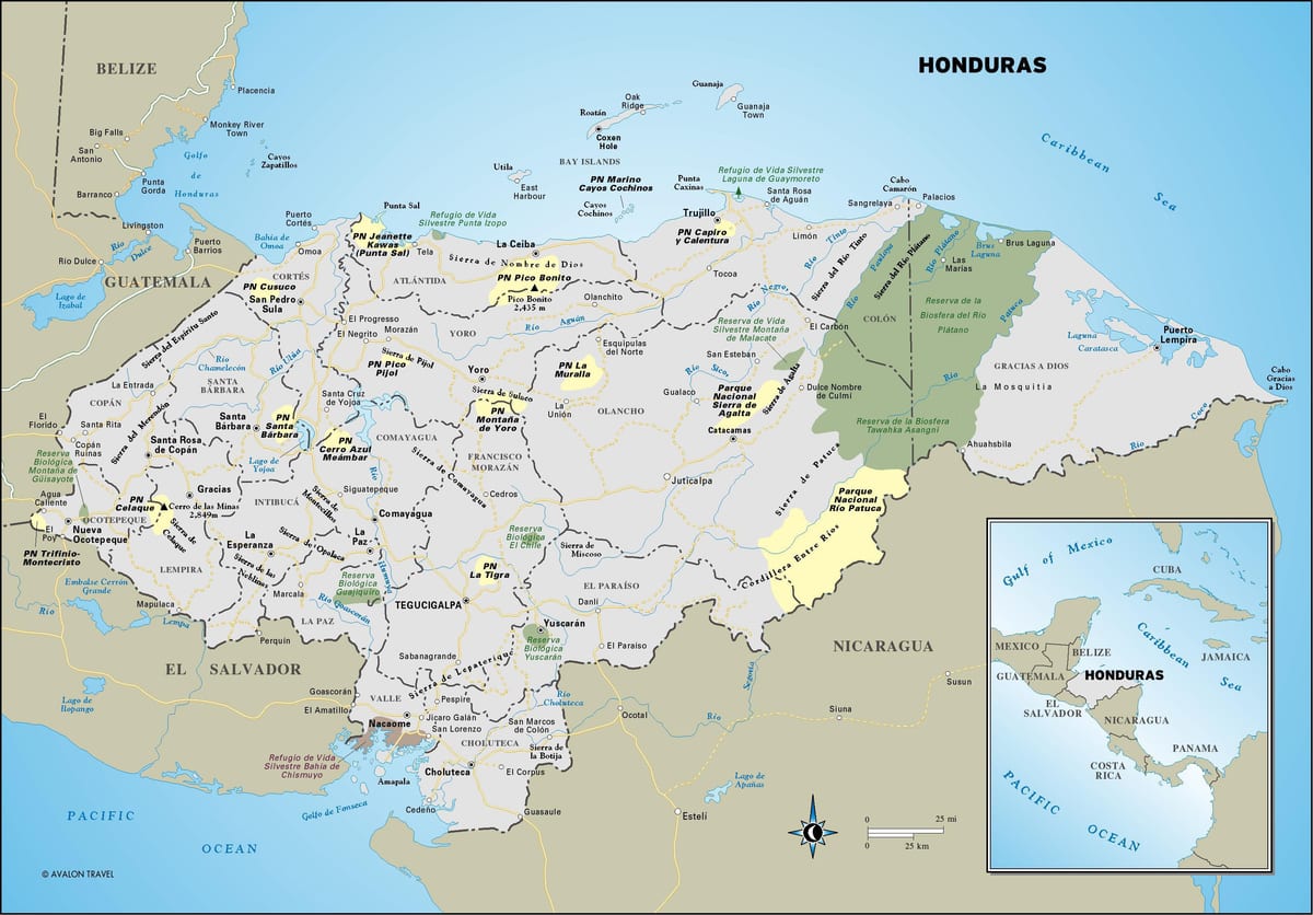 ਨਕਸ਼ਾ Honduras ਦੇ ਯਾਤਰੀ