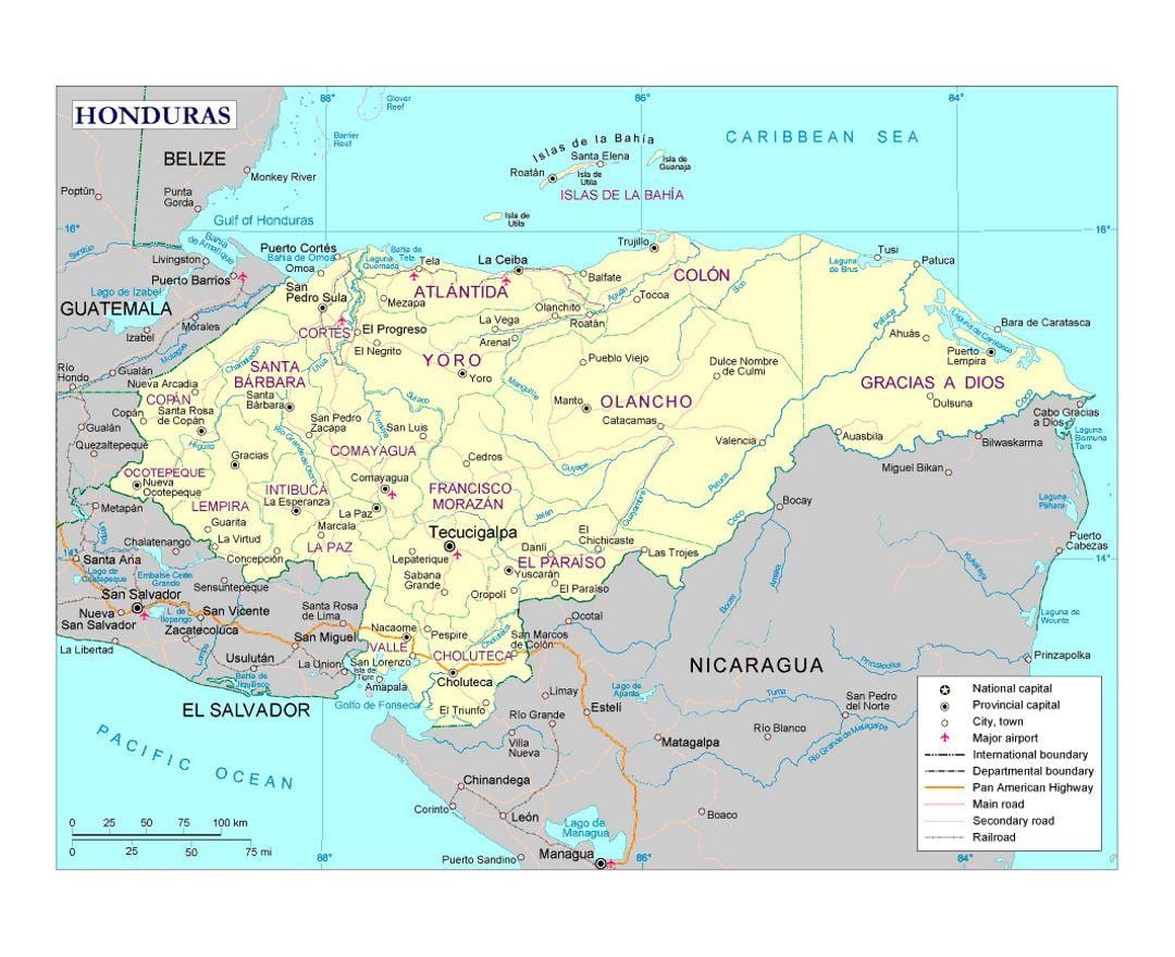 ਹਵਾਈ ਅੱਡੇ ਵਿਚ Honduras ਨਕਸ਼ਾ