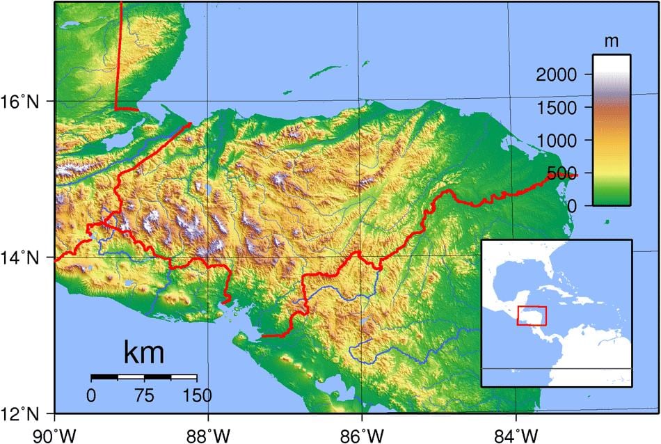 ਨਕਸ਼ਾ Honduras ਦੇ topographic