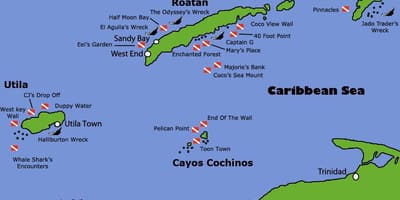 ਟਾਪੂ Honduras ਦੇ ਨਕਸ਼ਾ